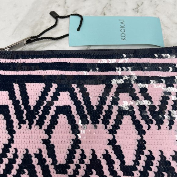 Kookai Navy Pink Sequin Pouch Bag Clutch - Picture 7 of 12